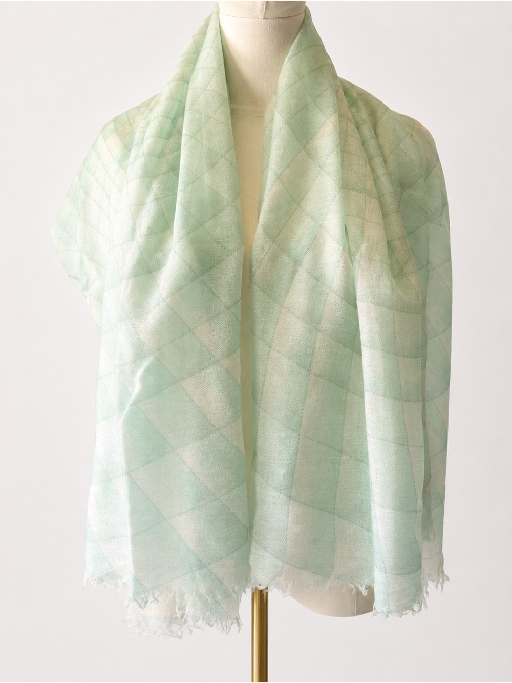 NWT CHANEL Oversized CC Logo Plaid Cashmere Silk Shawl Scarf Mint Green Italy - Picture 11 of 16